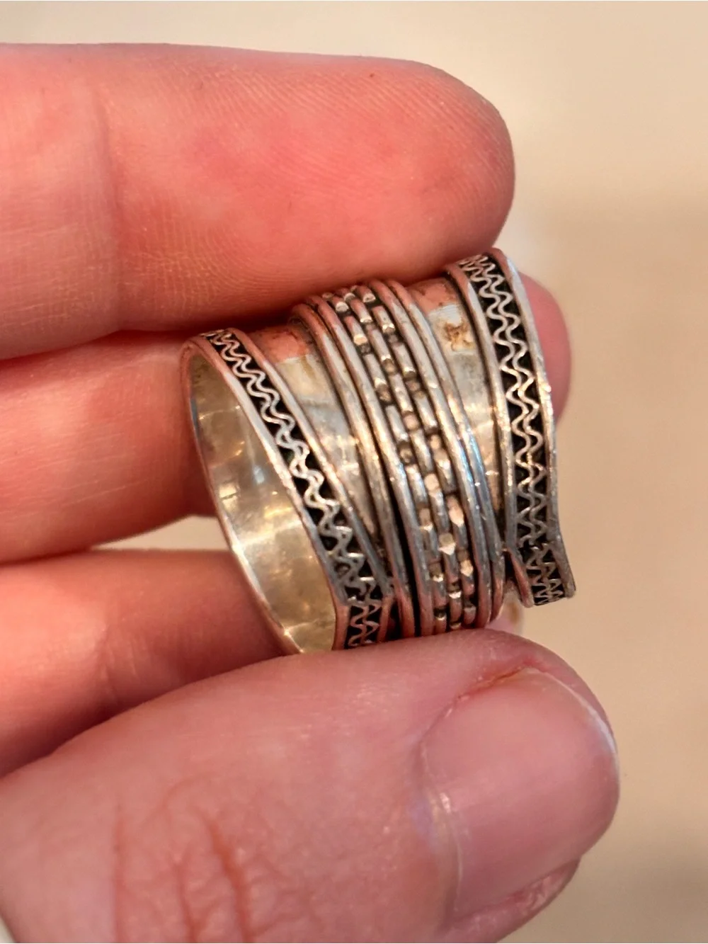 Designer 925 Sterling Silver Textured Stackable Wide Band Ring - Size 7